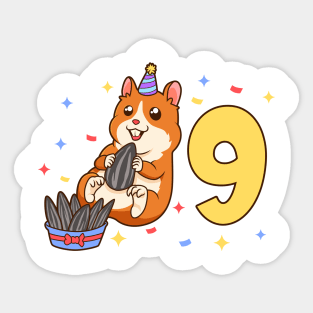 I am 9 with hamster - kids birthday 9 years old Sticker